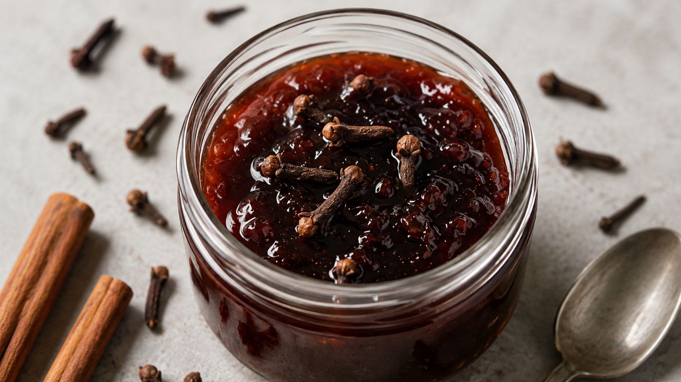 Pot jam met kruidnagels en kaneel